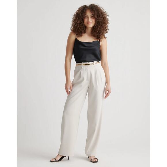 QUINCE Sand Stretch Crepe Pleated Wide Leg Pants NWT Size Large - Picture 8 of 11